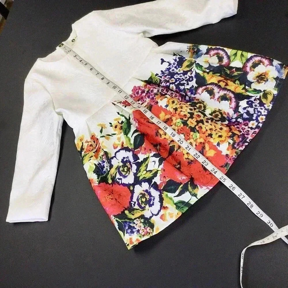 Morning Dance Baby White Jacquard Floral Print Long Sleeve Pleated Dress Size 5T - Picture 5 of 10